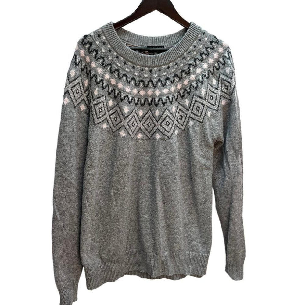stormpack Sunice Cotton Blend Fair Isle Grey Sweater Size XXL